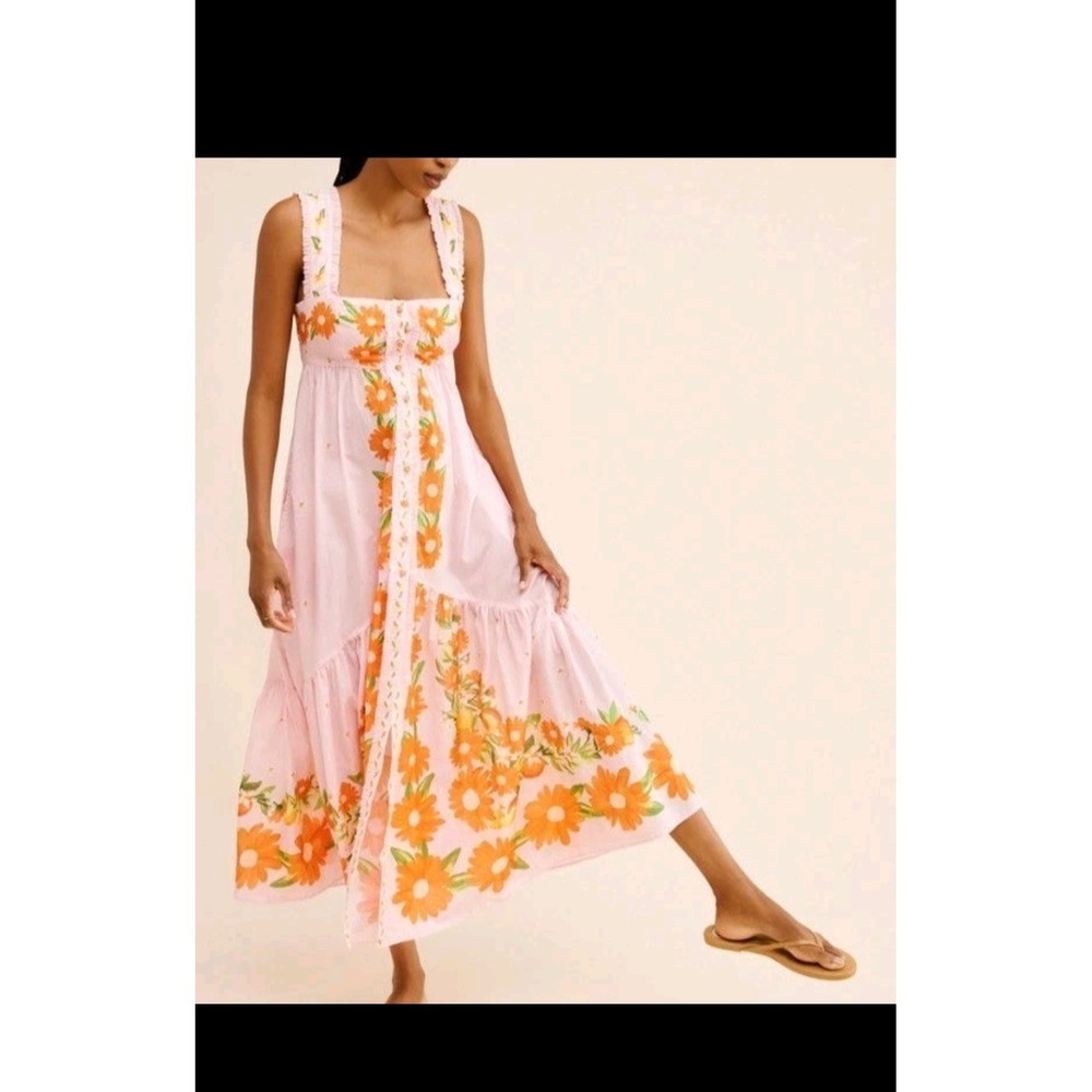 FARM RIO PAPAYA SALAD PINK ORANGE OPEN BACK MAXI SUN DRESS SIZE XL New! NWT